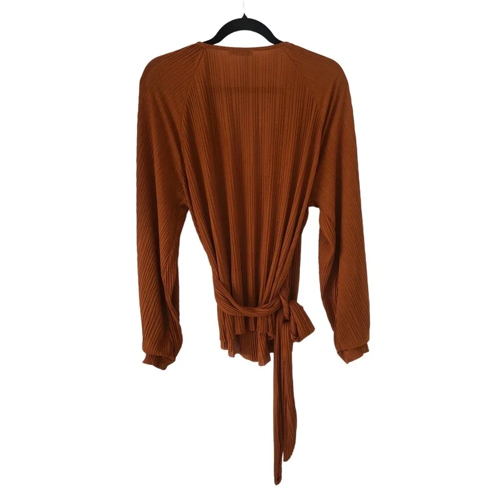 ZARA Basic Scoop V-Neck Wrap Blouse with Waist Bow Tie Size M​​​ - Picture 6 of 16